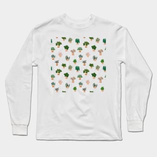 Cute Happy Plants Patern Long Sleeve T-Shirt